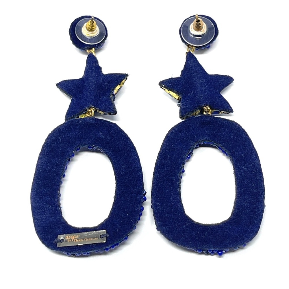 New Anthropologie Deepa Gurnani Star Blue Beaded Dasia Hoop Earrings - Picture 6 of 7